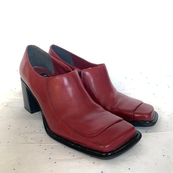 Diba Vtg Y2K Red Square Toe Flat Toe Box Block Heel Loafers Zip Side - Sz 8.5 - Picture 5 of 15